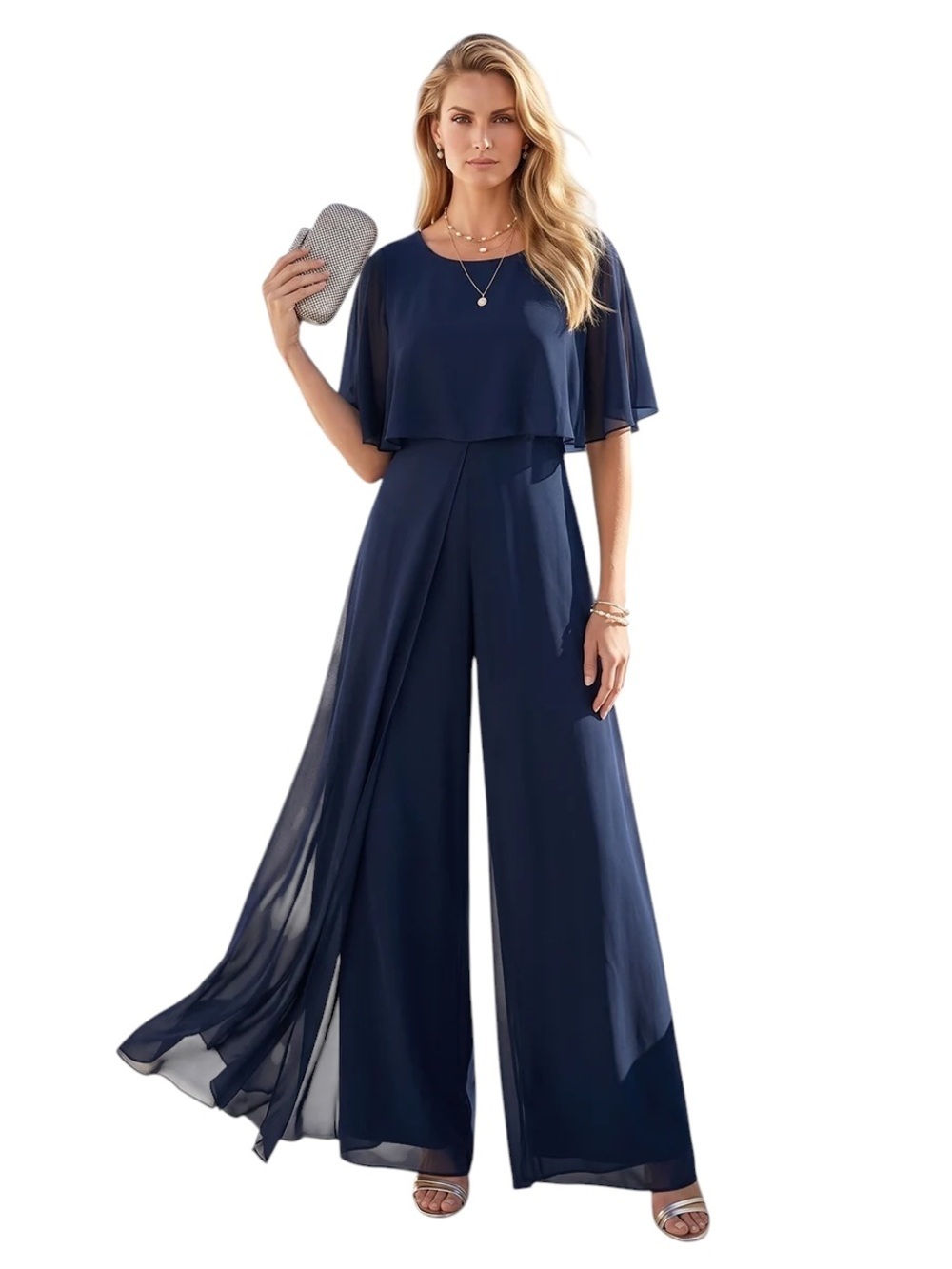 A-Line/Princess Scoop Short Sleeves Jumpsuits With Watteau Train Size 10
